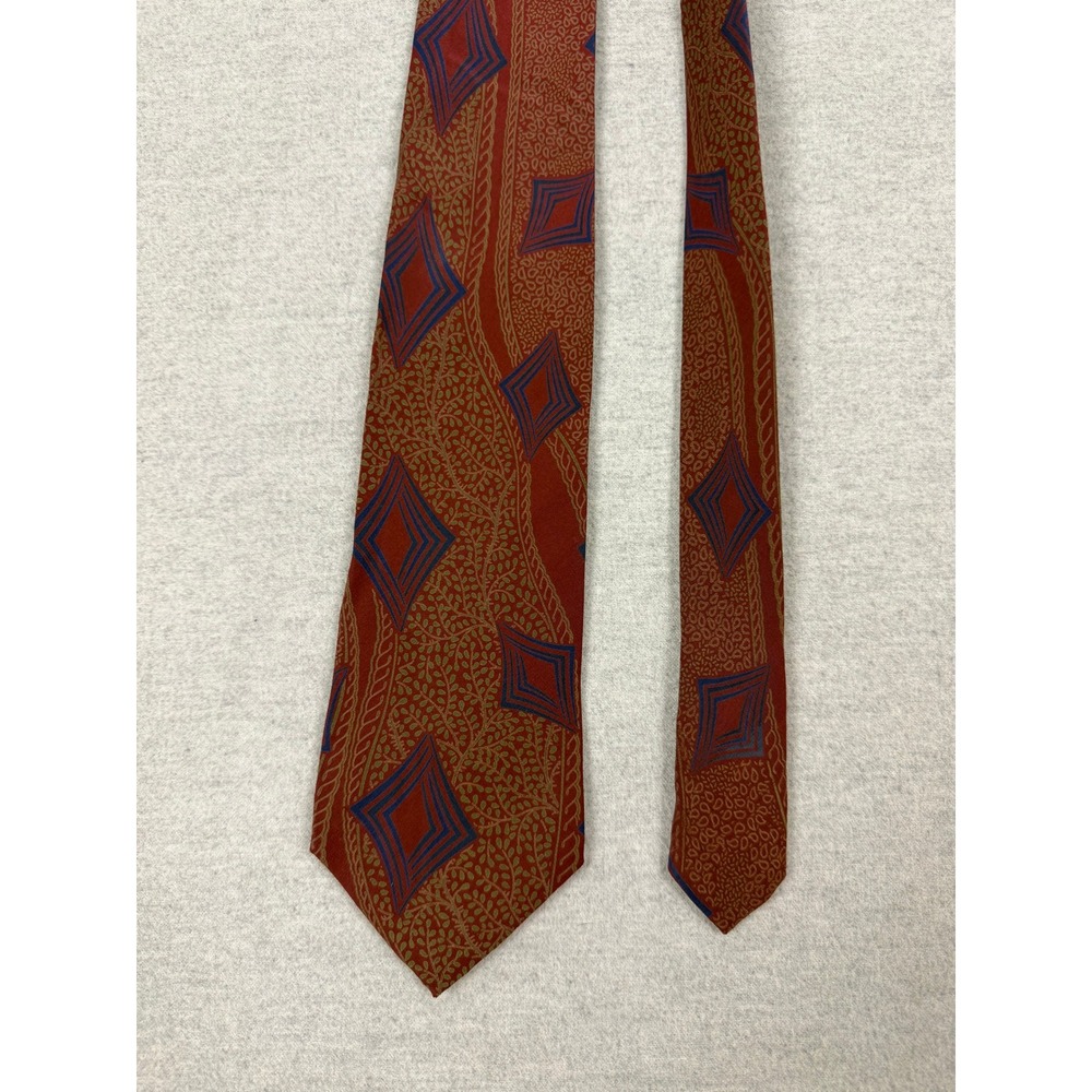 Vintage 60s Italian Silk Tie Burgundy Blue Geometric Diamond Pattern 3.5 Inch